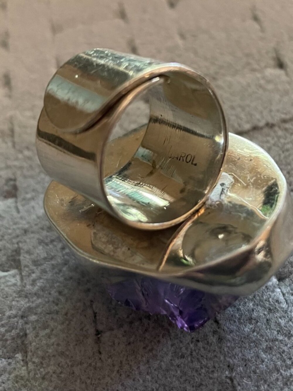 Vintage Silver Statement Ring Amethyst Size 8 Handmade Artisan Signed CAROL $350 - Picture 4 of 16